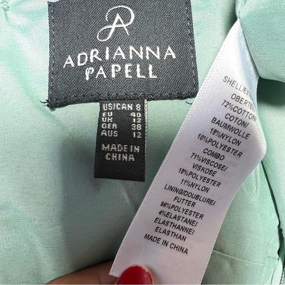 Adrianna Papell Peplum Dress Green Floral Lace Formal Wedding Guest Mermaid Sz 8 - Picture 8 of 15